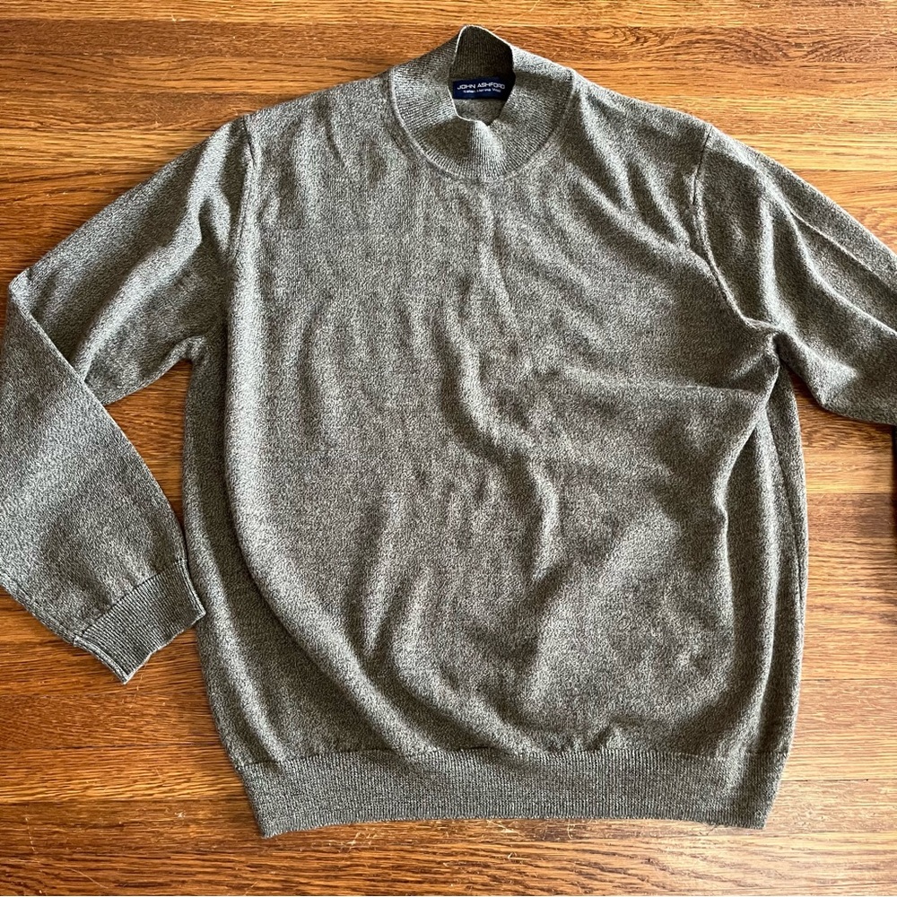 John Ashford Italian merino wool sweater men’s M L olive green